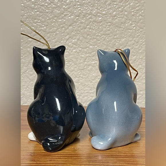 2 Black and white Gray Kittens Cats ornaments 3 & 4 inches Tall - Picture 7 of 7
